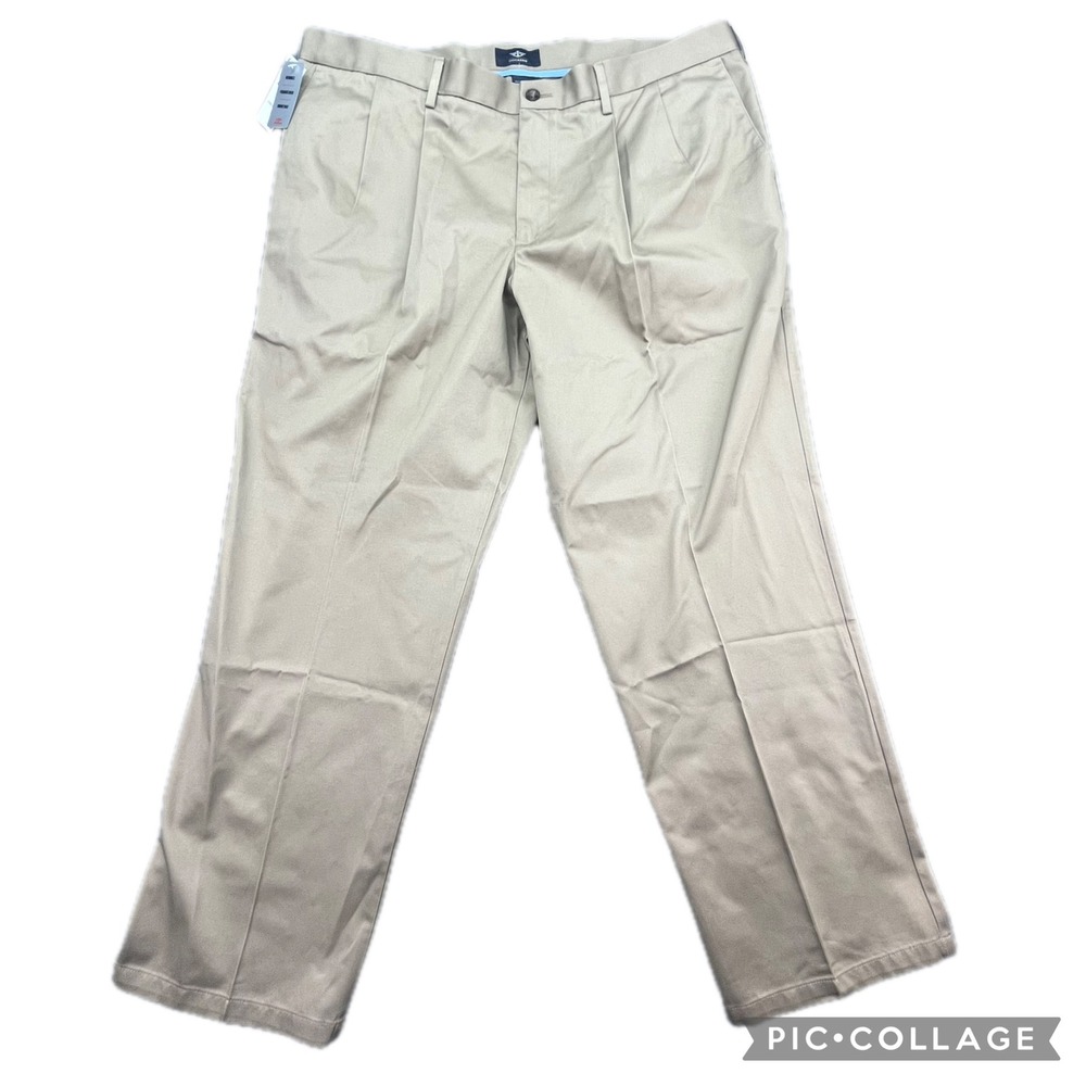 Dockers Mens Classic Fit Comfort Waist Pleated Khaki Pants, 42x32